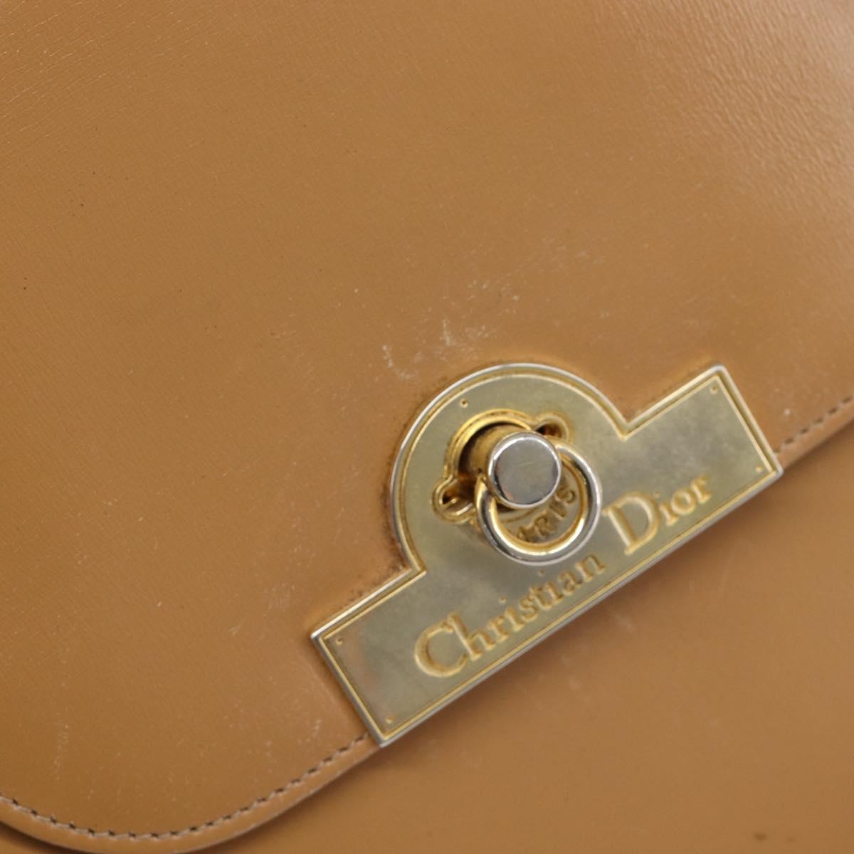 Christian Dior Hand Bag Leather Beige Gold Auth BA17007