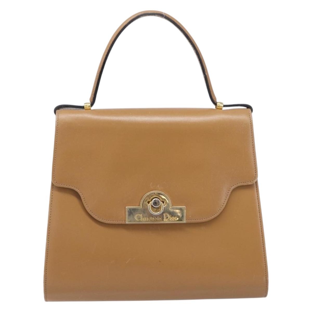 Christian Dior Hand Bag Leather Beige Gold Auth BA17007