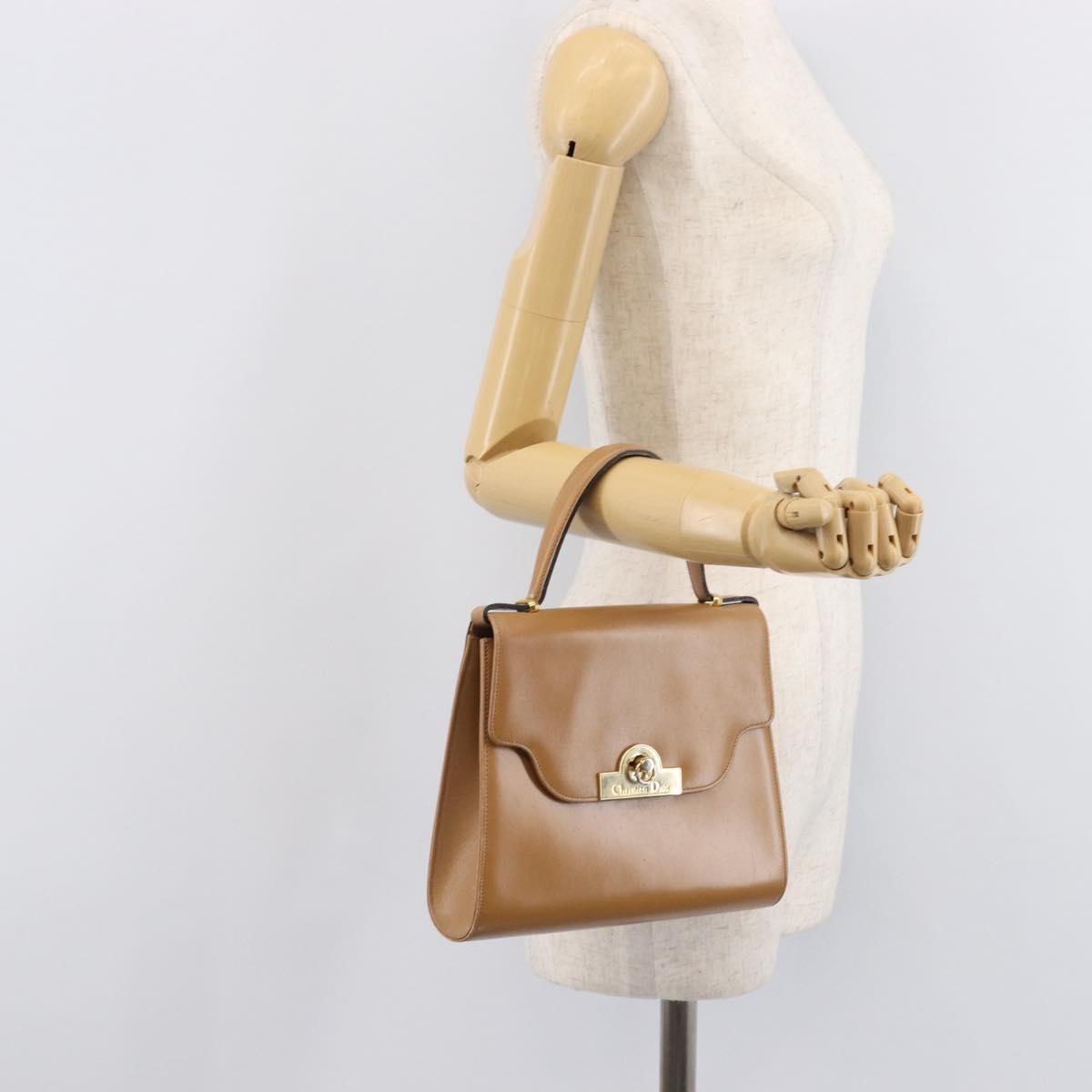 Christian Dior Hand Bag Leather Beige Gold Auth BA17007