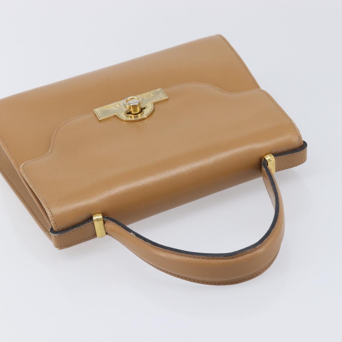 Christian Dior Hand Bag Leather Beige Gold Auth BA17007
