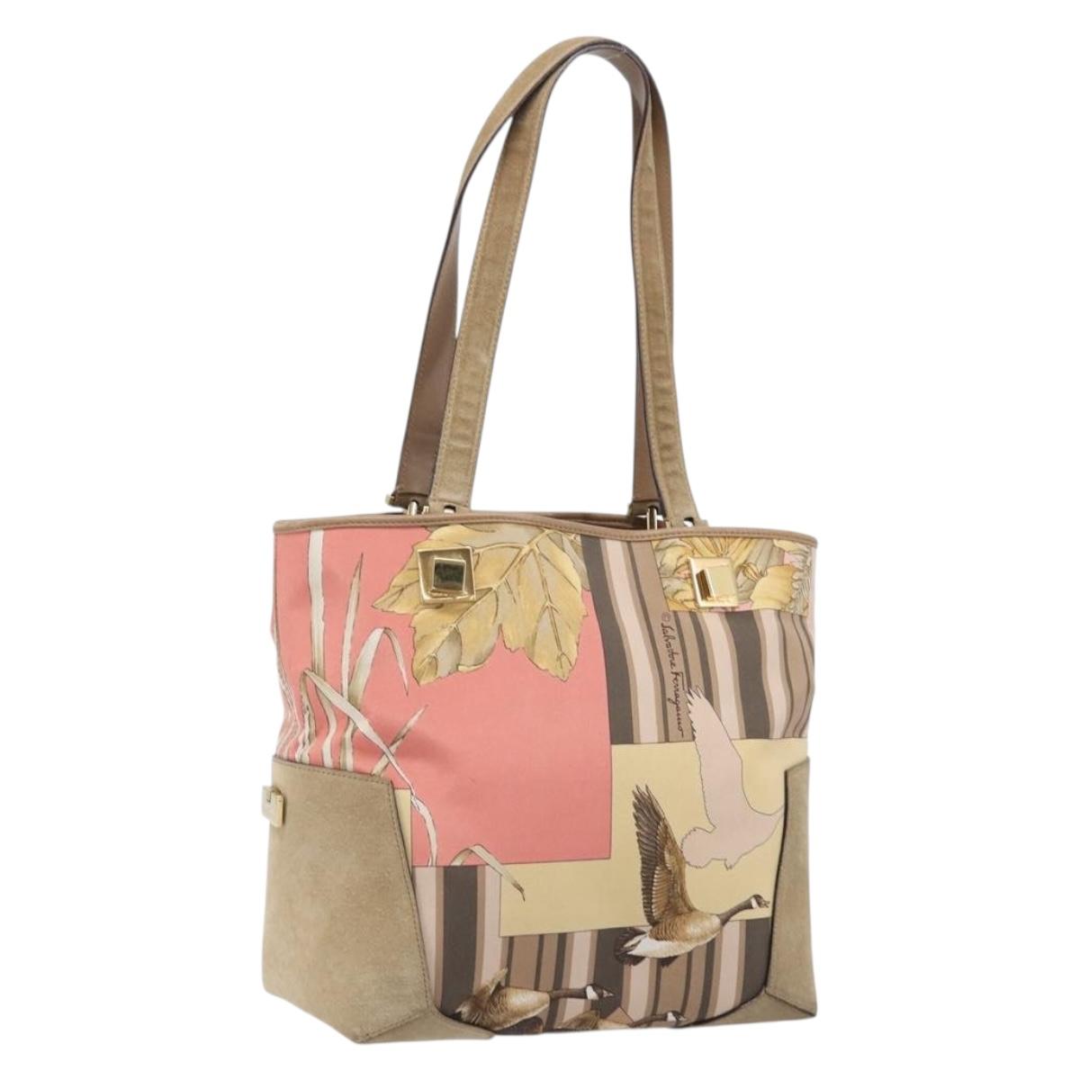 Salvatore Ferragamo Tote Bag Nylon Beige Gold Auth BA17008A