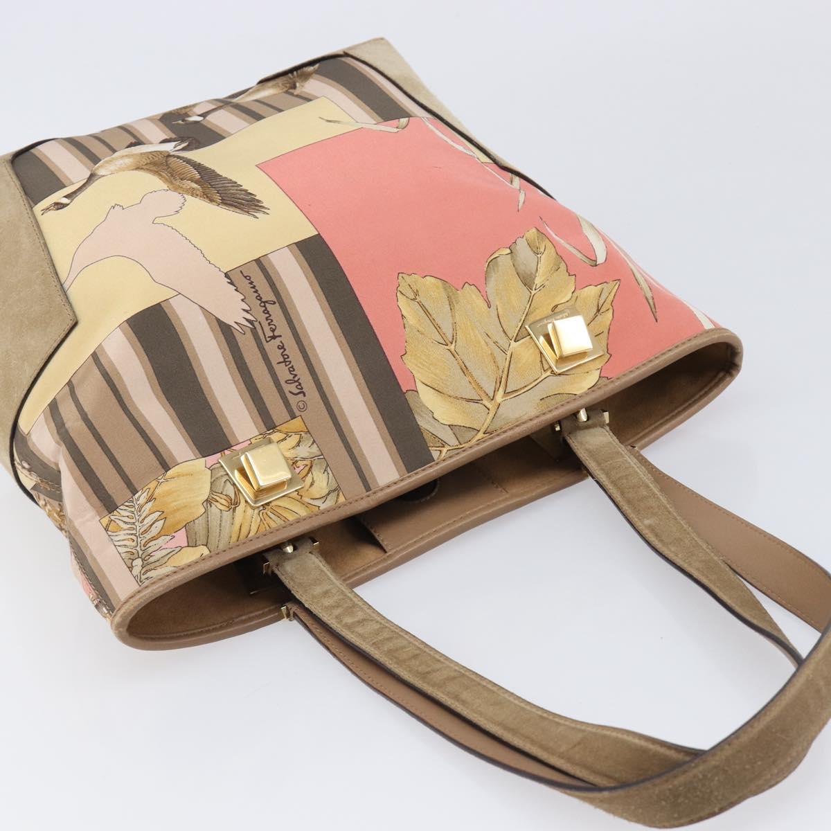 Salvatore Ferragamo Tote Bag Nylon Beige Gold Auth BA17008A