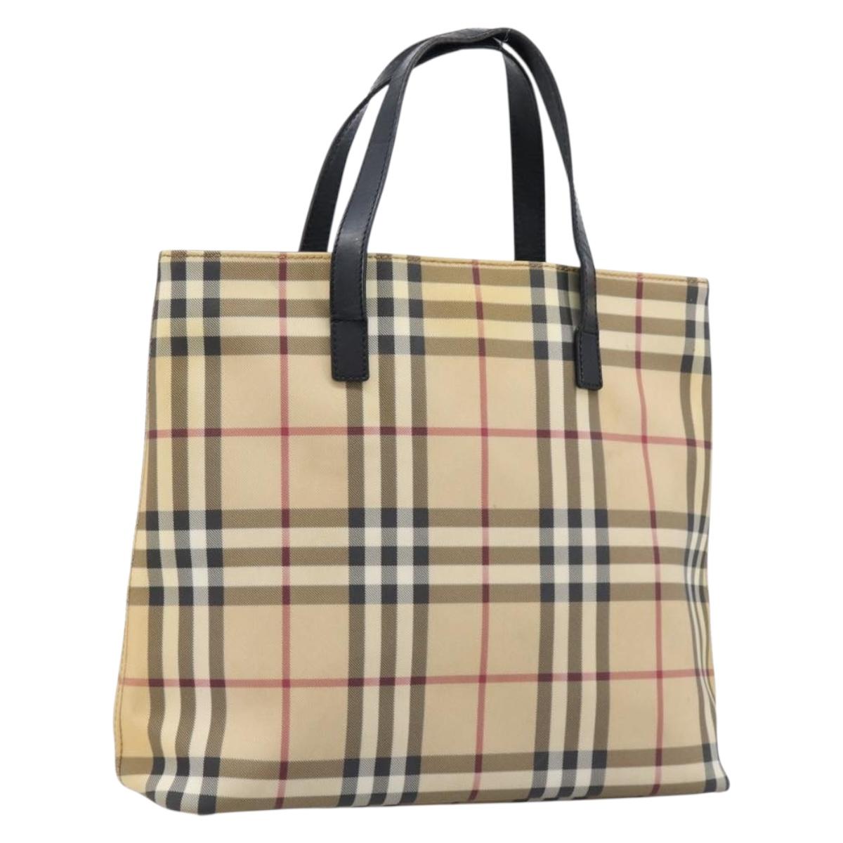 BURBERRY Nova Check Hand Bag PVC Leather Beige Auth BA17012