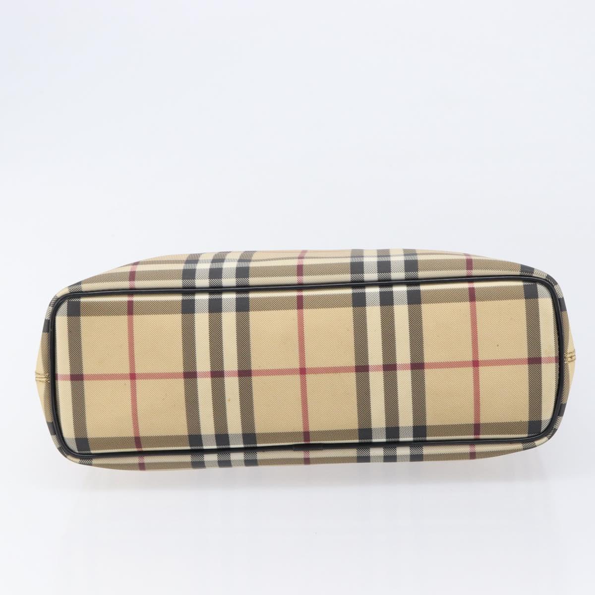 BURBERRY Nova Check Hand Bag PVC Leather Beige Auth BA17012
