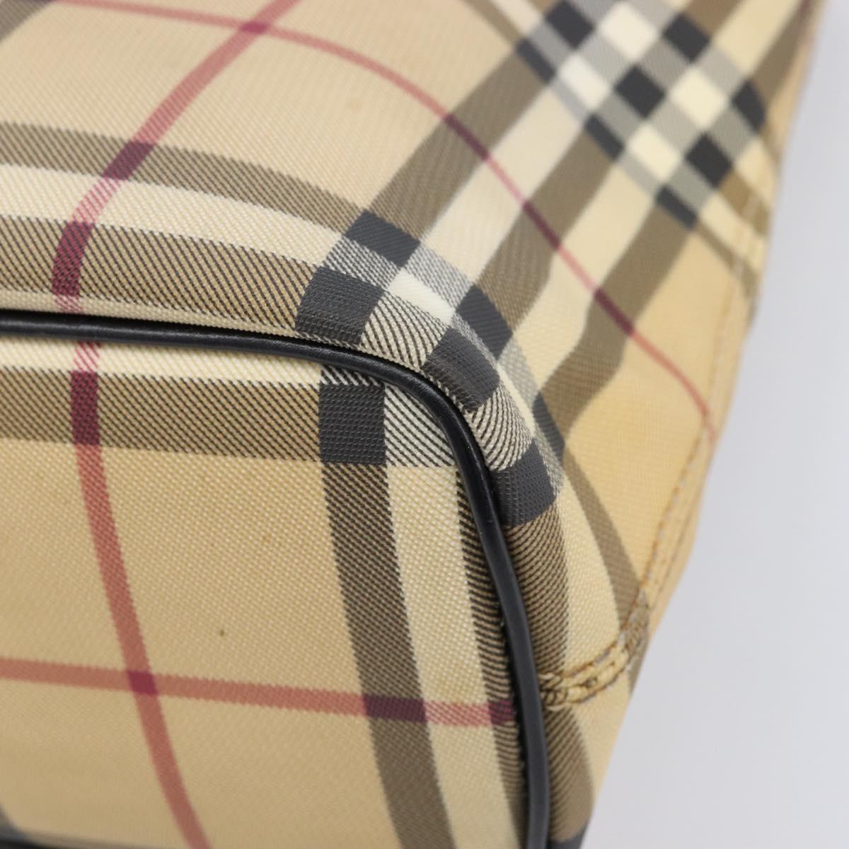 BURBERRY Nova Check Hand Bag PVC Leather Beige Auth BA17012