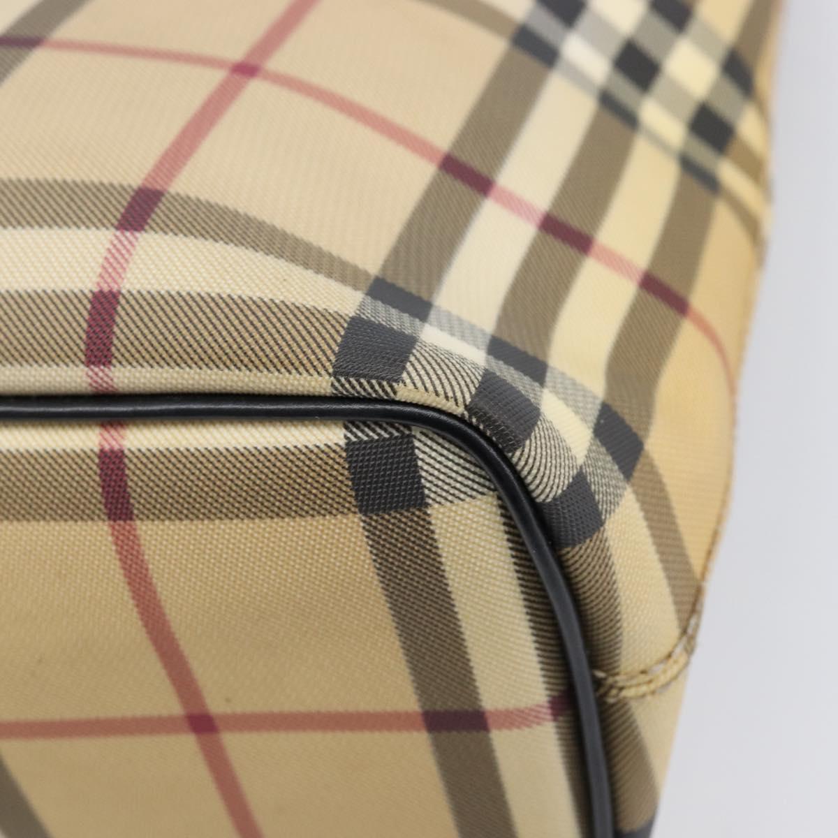 BURBERRY Nova Check Hand Bag PVC Leather Beige Auth BA17012