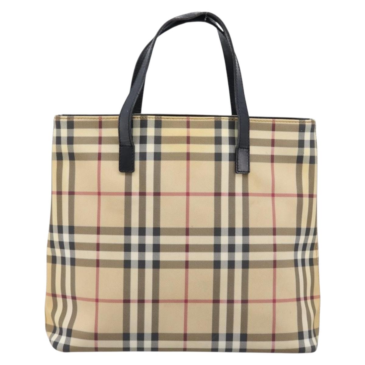 BURBERRY Nova Check Hand Bag PVC Leather Beige Auth BA17012