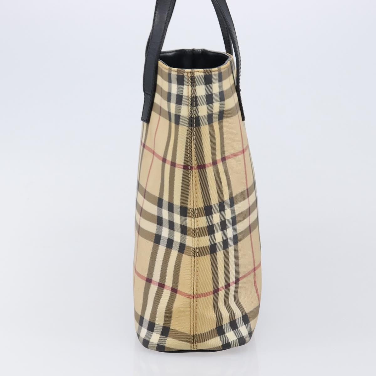 BURBERRY Nova Check Hand Bag PVC Leather Beige Auth BA17012
