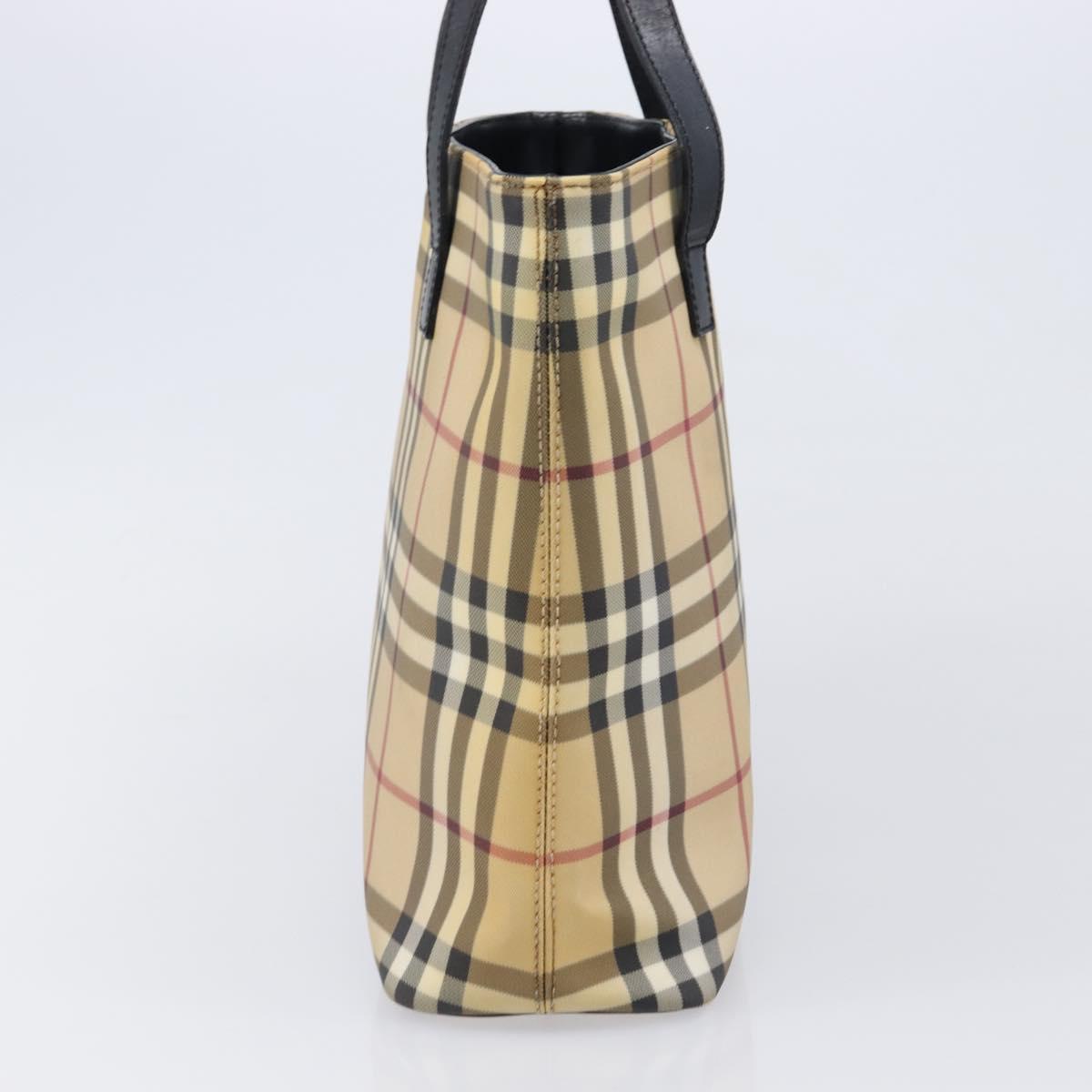 BURBERRY Nova Check Hand Bag PVC Leather Beige Auth BA17012