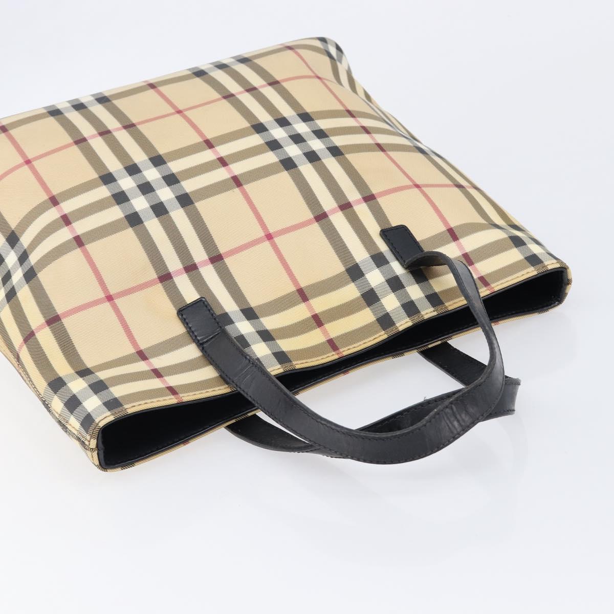BURBERRY Nova Check Hand Bag PVC Leather Beige Auth BA17012