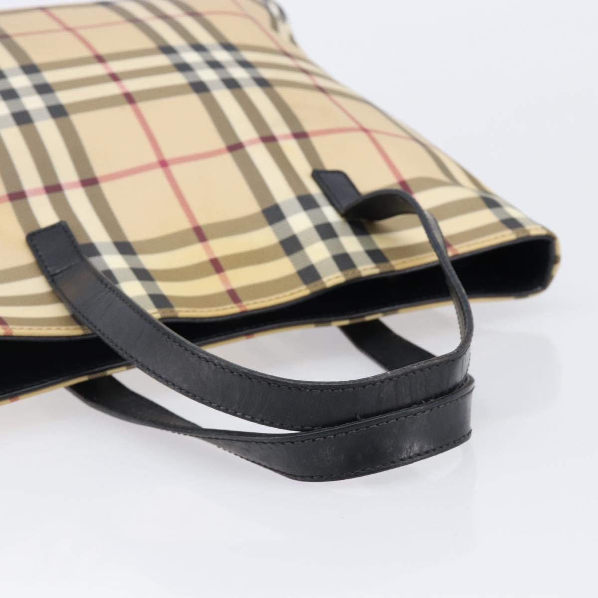BURBERRY Nova Check Hand Bag PVC Leather Beige Auth BA17012