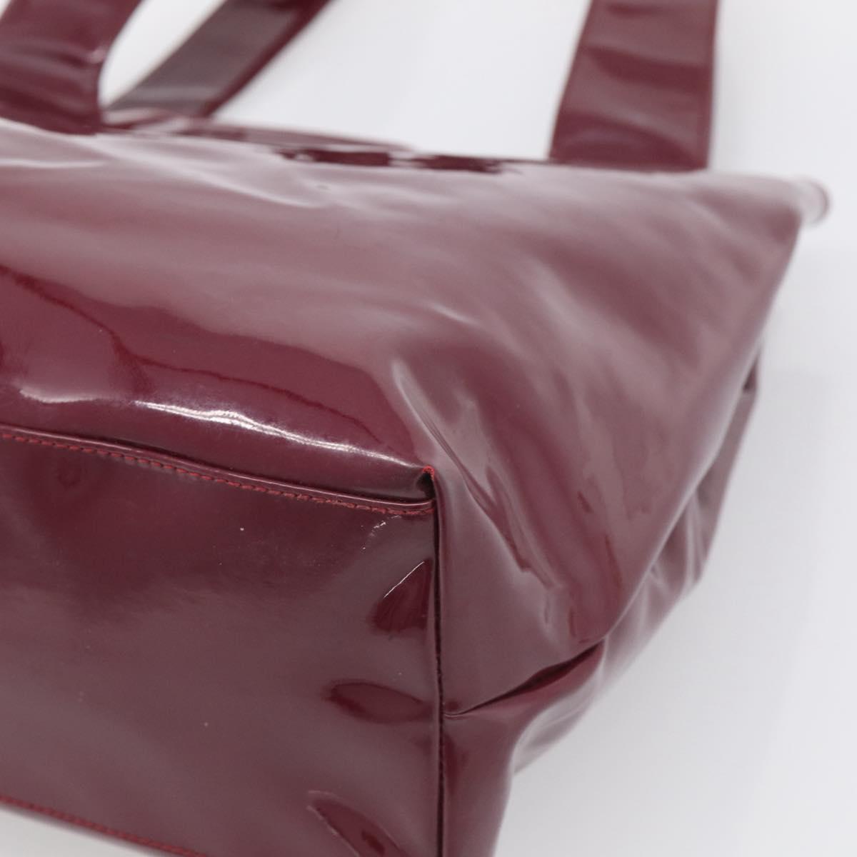 Salvatore Ferragamo Gancini Shoulder Bag Patent Bordeaux Silver Auth BA17014
