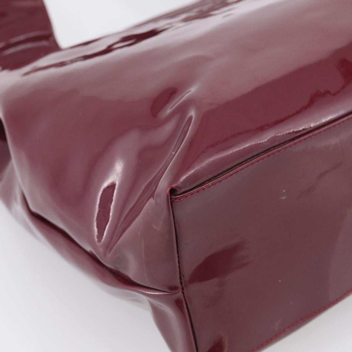 Salvatore Ferragamo Gancini Shoulder Bag Patent Bordeaux Silver Auth BA17014