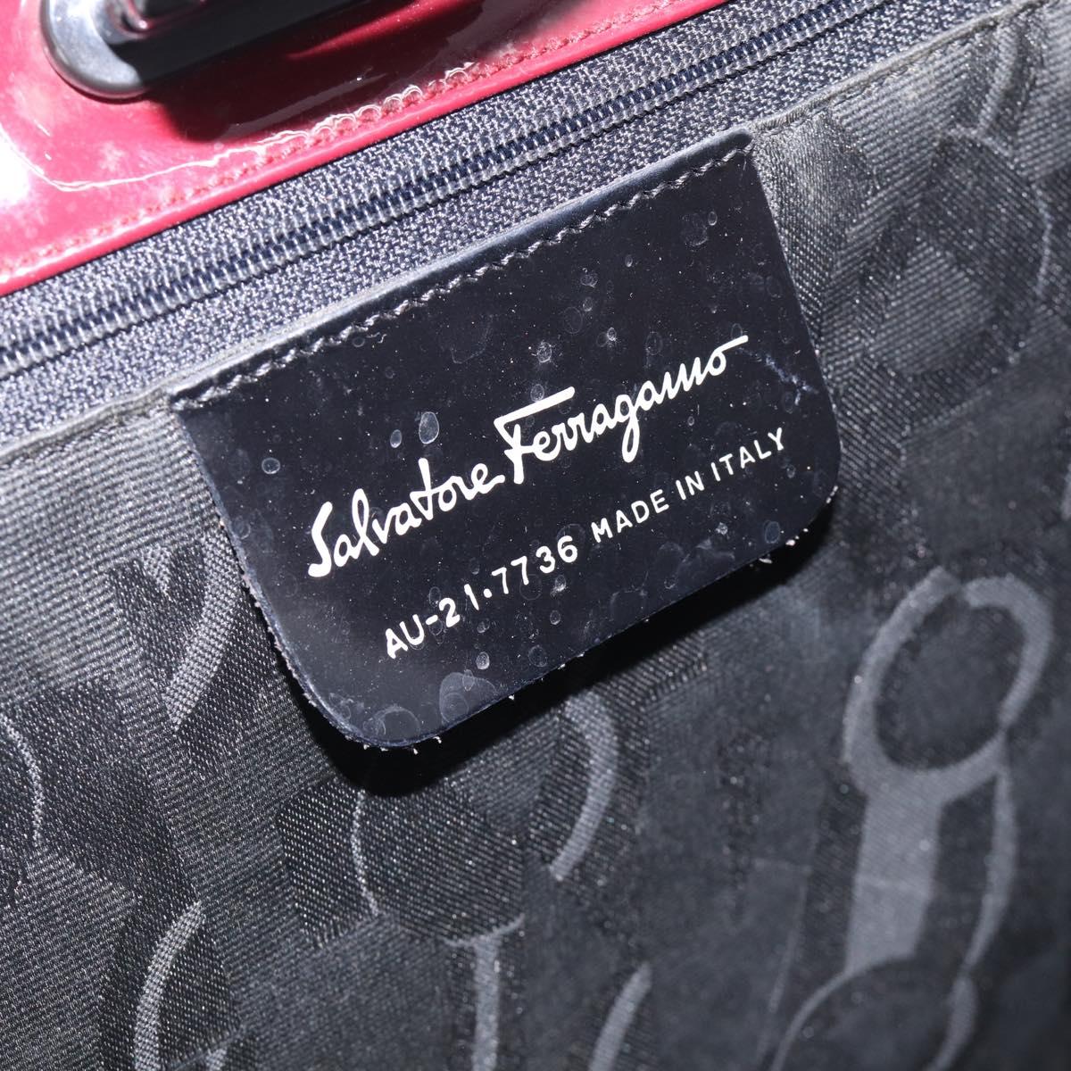 Salvatore Ferragamo Gancini Shoulder Bag Patent Bordeaux Silver Auth BA17014