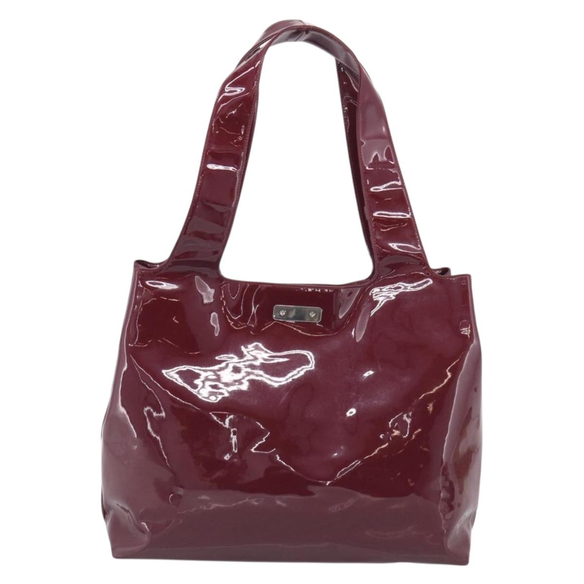 Salvatore Ferragamo Gancini Shoulder Bag Patent Bordeaux Silver Auth BA17014