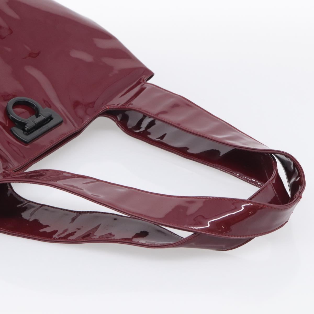Salvatore Ferragamo Gancini Shoulder Bag Patent Bordeaux Silver Auth BA17014