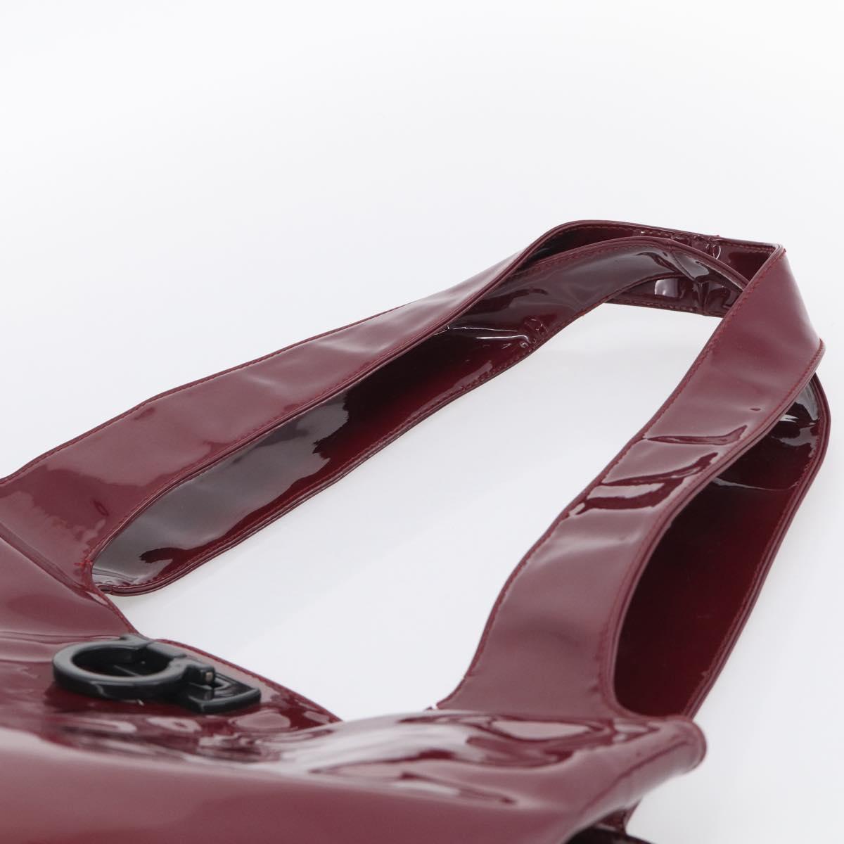 Salvatore Ferragamo Gancini Shoulder Bag Patent Bordeaux Silver Auth BA17014