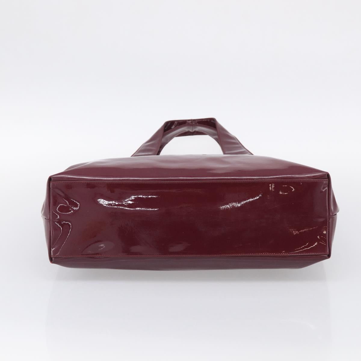 Salvatore Ferragamo Gancini Shoulder Bag Patent Bordeaux Silver Auth BA17014