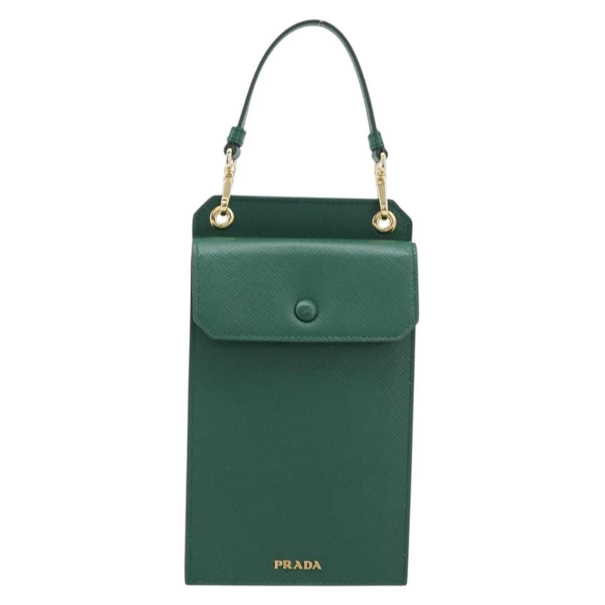 PRADA smartphone Pouch Safiano leather Green Gold Auth BA17022V
