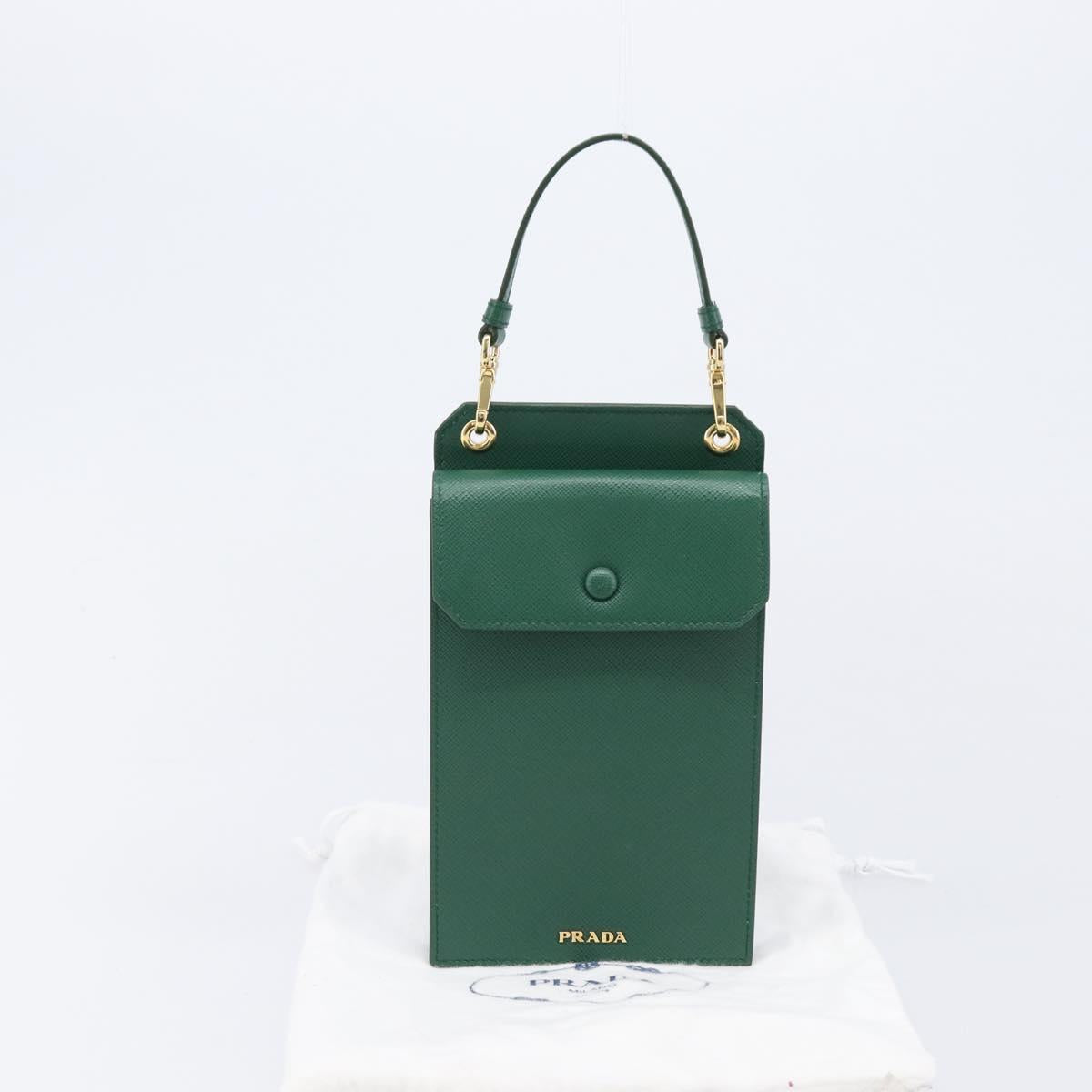 PRADA smartphone Pouch Safiano leather Green Gold Auth BA17022V