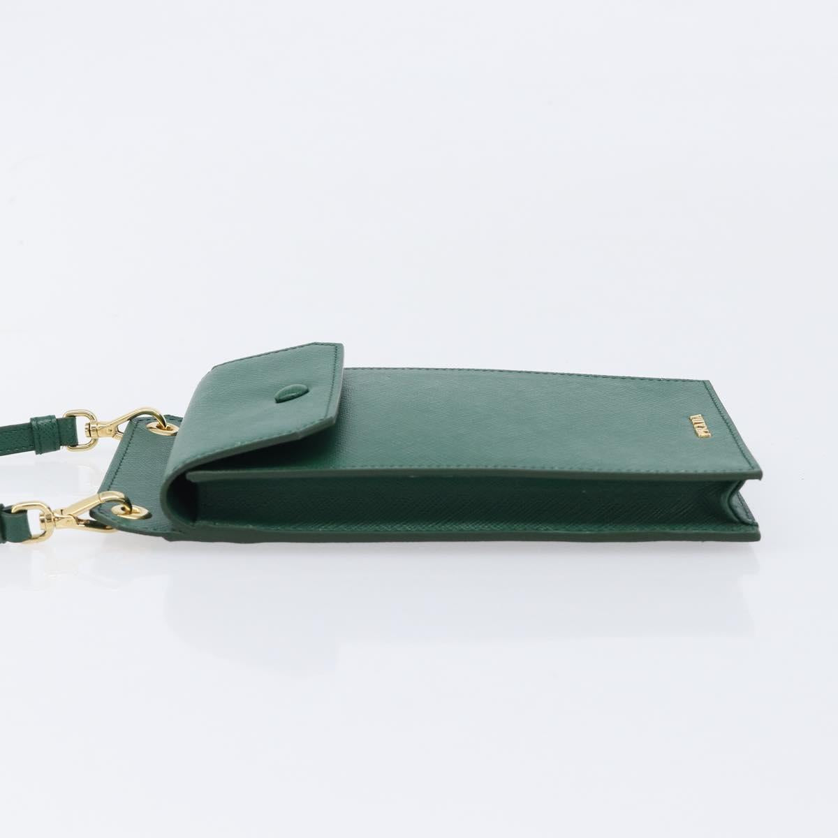 PRADA smartphone Pouch Safiano leather Green Gold Auth BA17022V