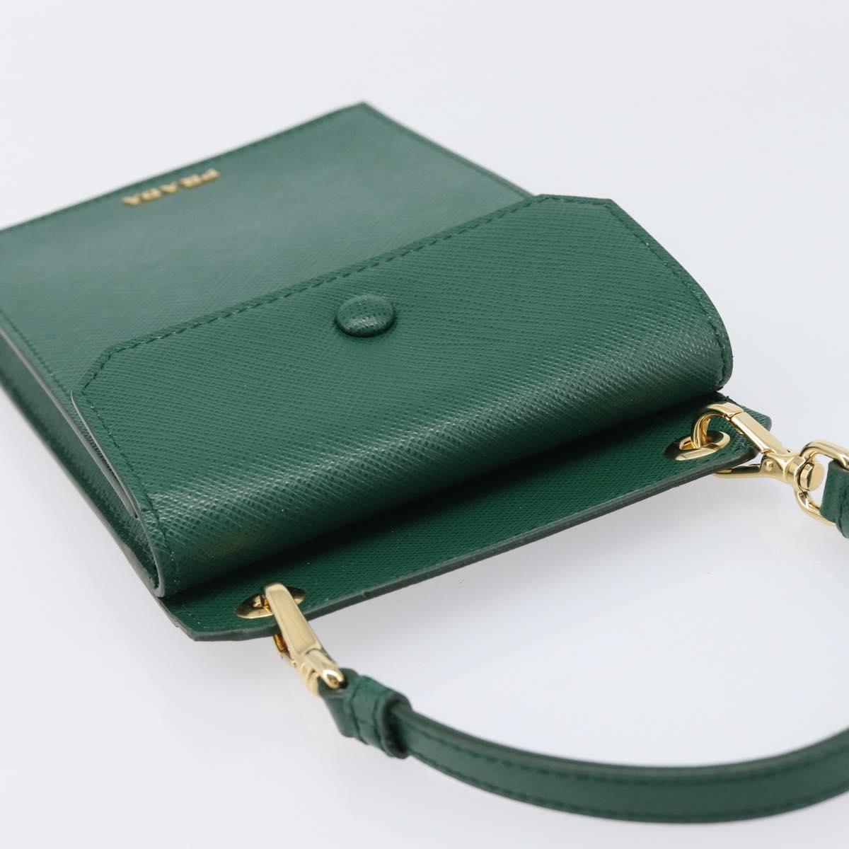 PRADA smartphone Pouch Safiano leather Green Gold Auth BA17022V