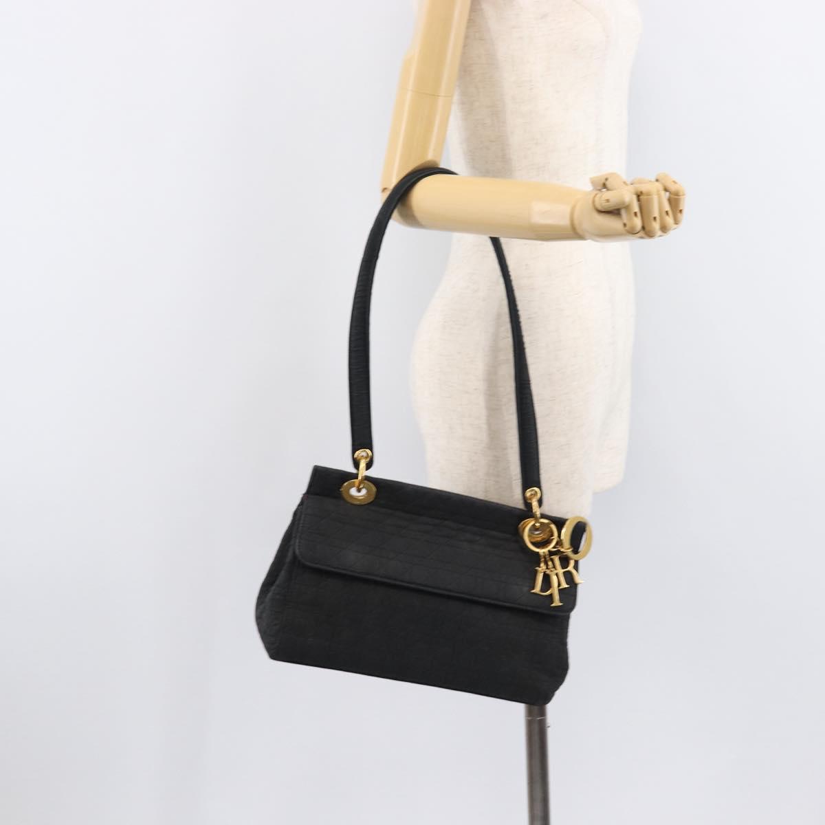 Christian Dior Canage Shoulder Bag Canvas Black Gold Auth BA17023