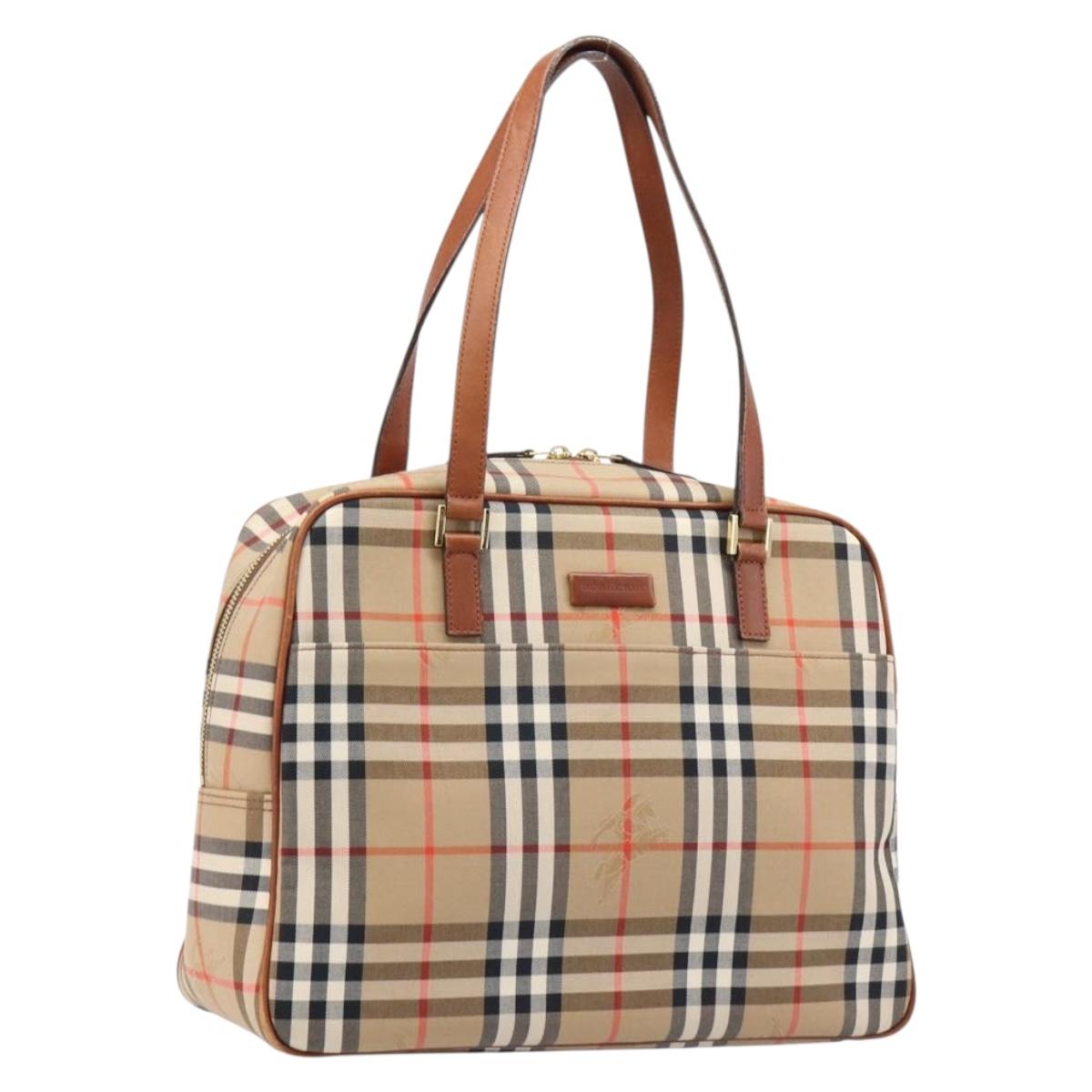 BURBERRY Nova Check Boston Bag Canvas Beige Gold Auth BA17025