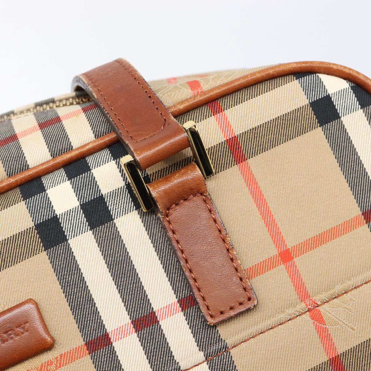 BURBERRY Nova Check Boston Bag Canvas Beige Gold Auth BA17025