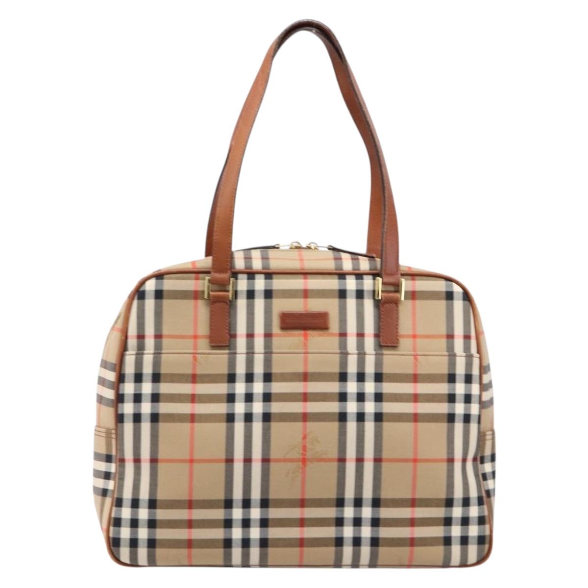 BURBERRY Nova Check Boston Bag Canvas Beige Gold Auth BA17025