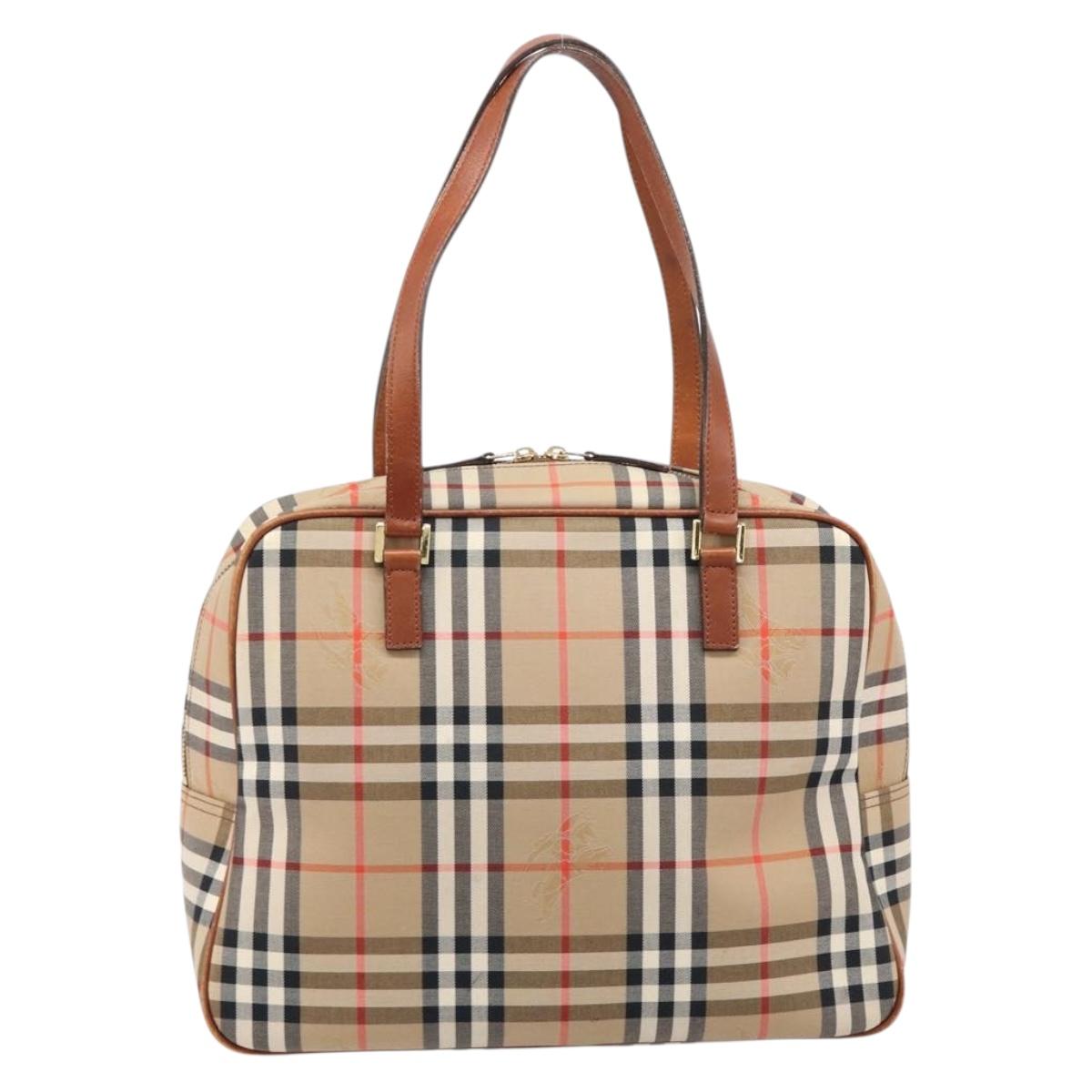 BURBERRY Nova Check Boston Bag Canvas Beige Gold Auth BA17025