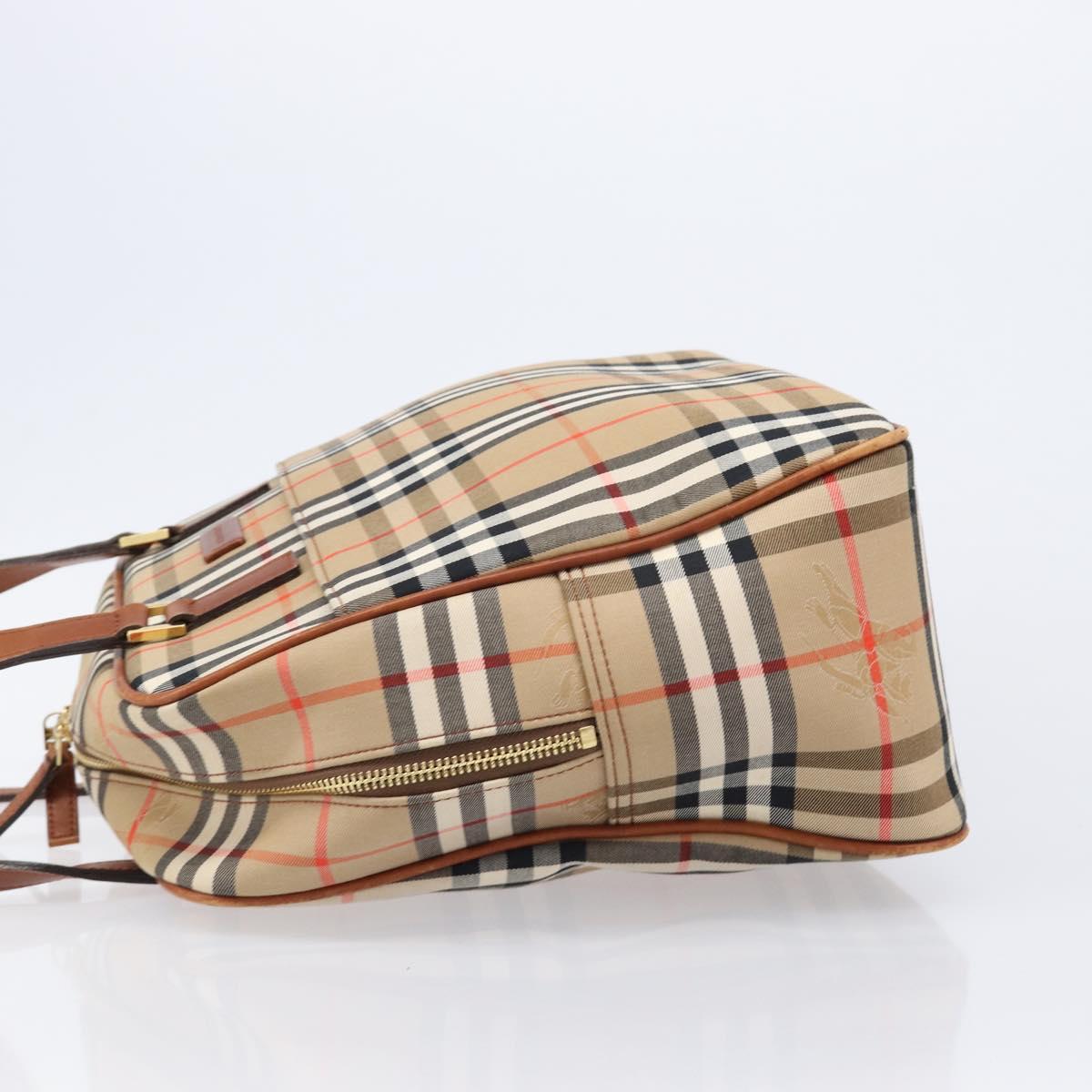 BURBERRY Nova Check Boston Bag Canvas Beige Gold Auth BA17025
