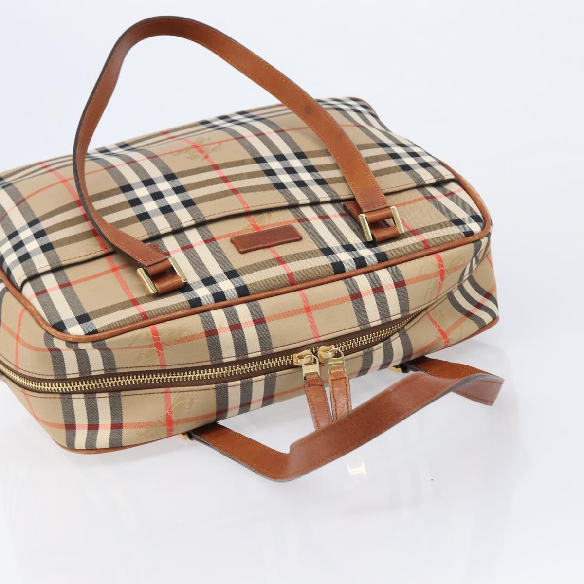 BURBERRY Nova Check Boston Bag Canvas Beige Gold Auth BA17025
