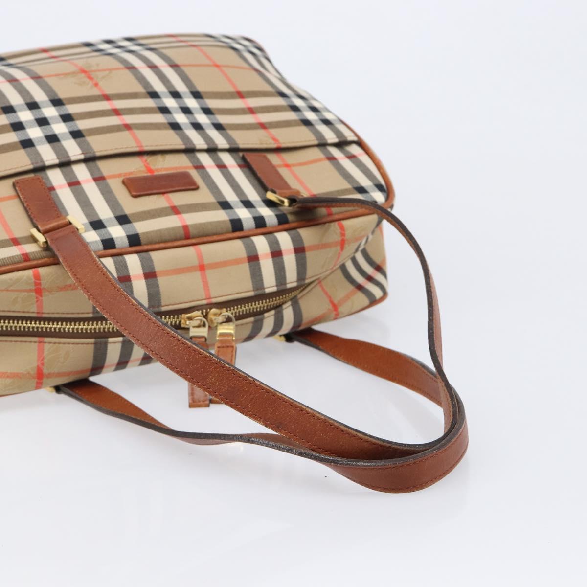 BURBERRY Nova Check Boston Bag Canvas Beige Gold Auth BA17025