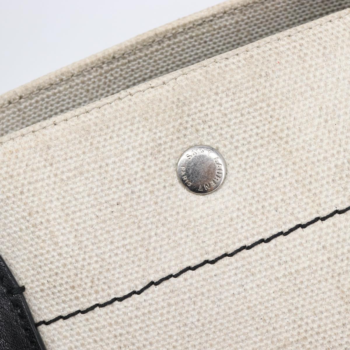 Saint Laurent Rive Gauche Tote Bag Canvas White Silver 632539 Auth BA17027
