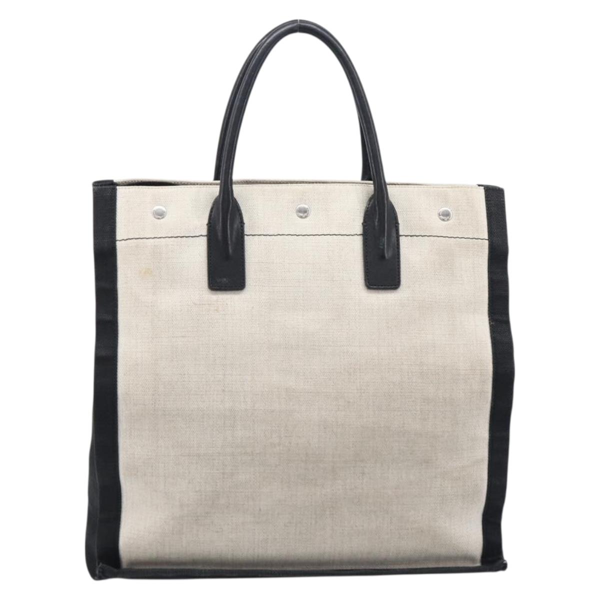 Saint Laurent Rive Gauche Tote Bag Canvas White Silver 632539 Auth BA17027