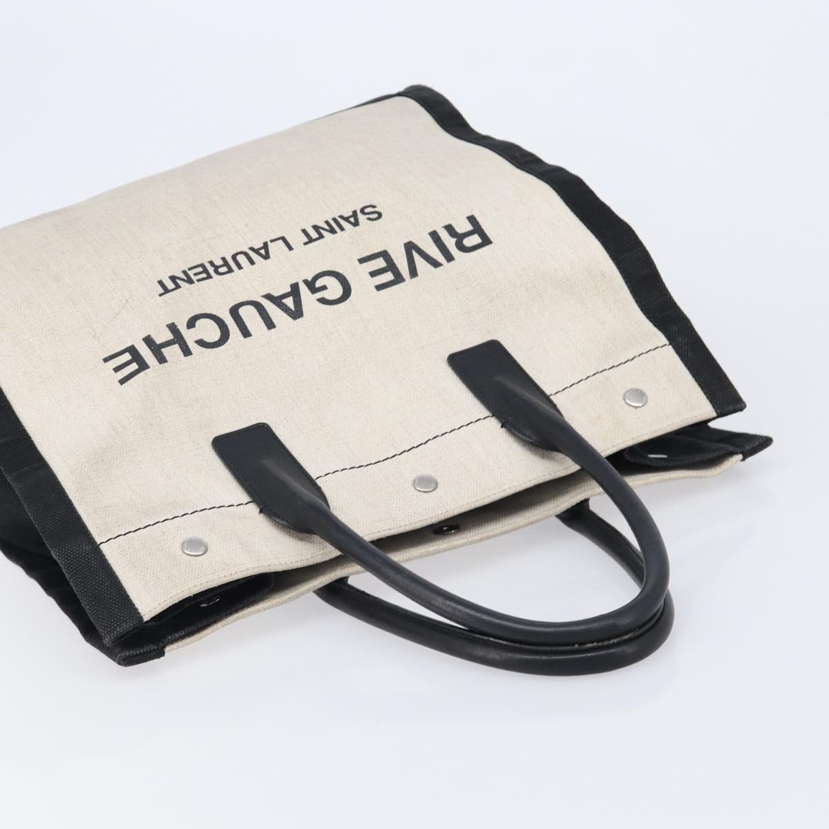 Saint Laurent Rive Gauche Tote Bag Canvas White Silver 632539 Auth BA17027