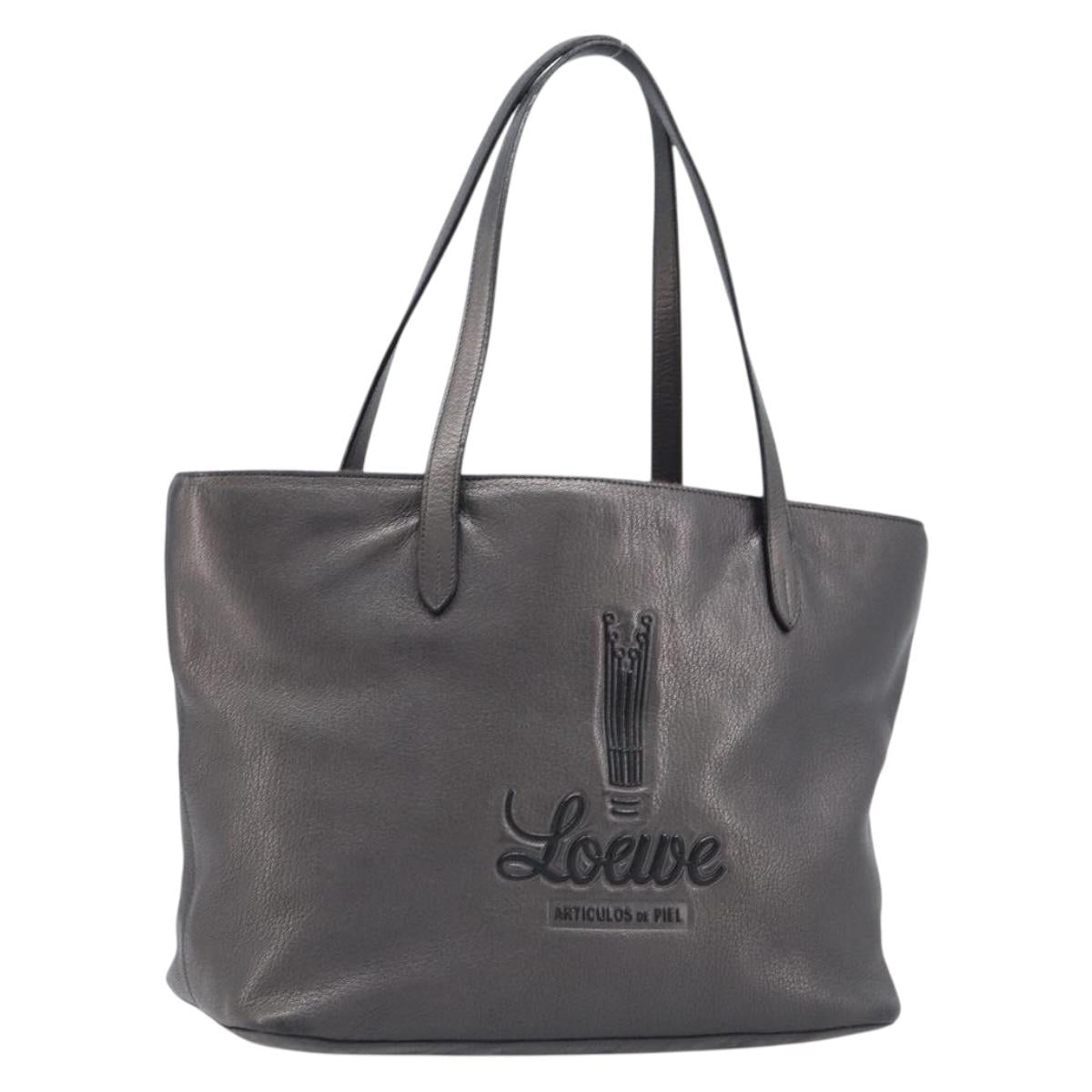 LOEWE Tote Bag Leather Dark Gray Auth BA17028