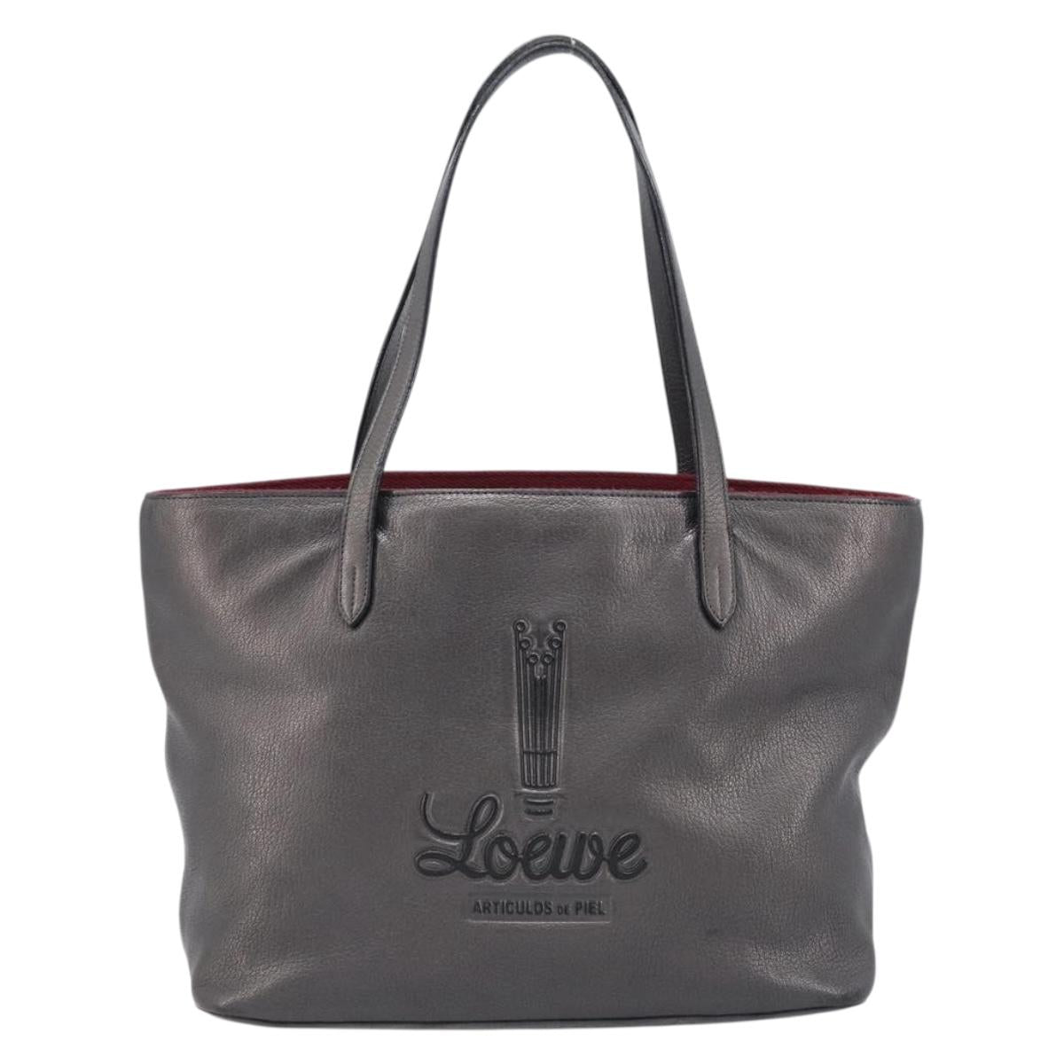 LOEWE Tote Bag Leather Dark Gray Auth BA17028