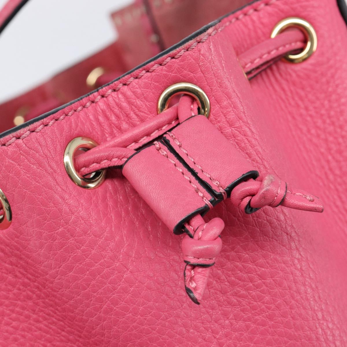 Valentino Rock Studs Hand Bag Leather Pink Gold Auth BA17029