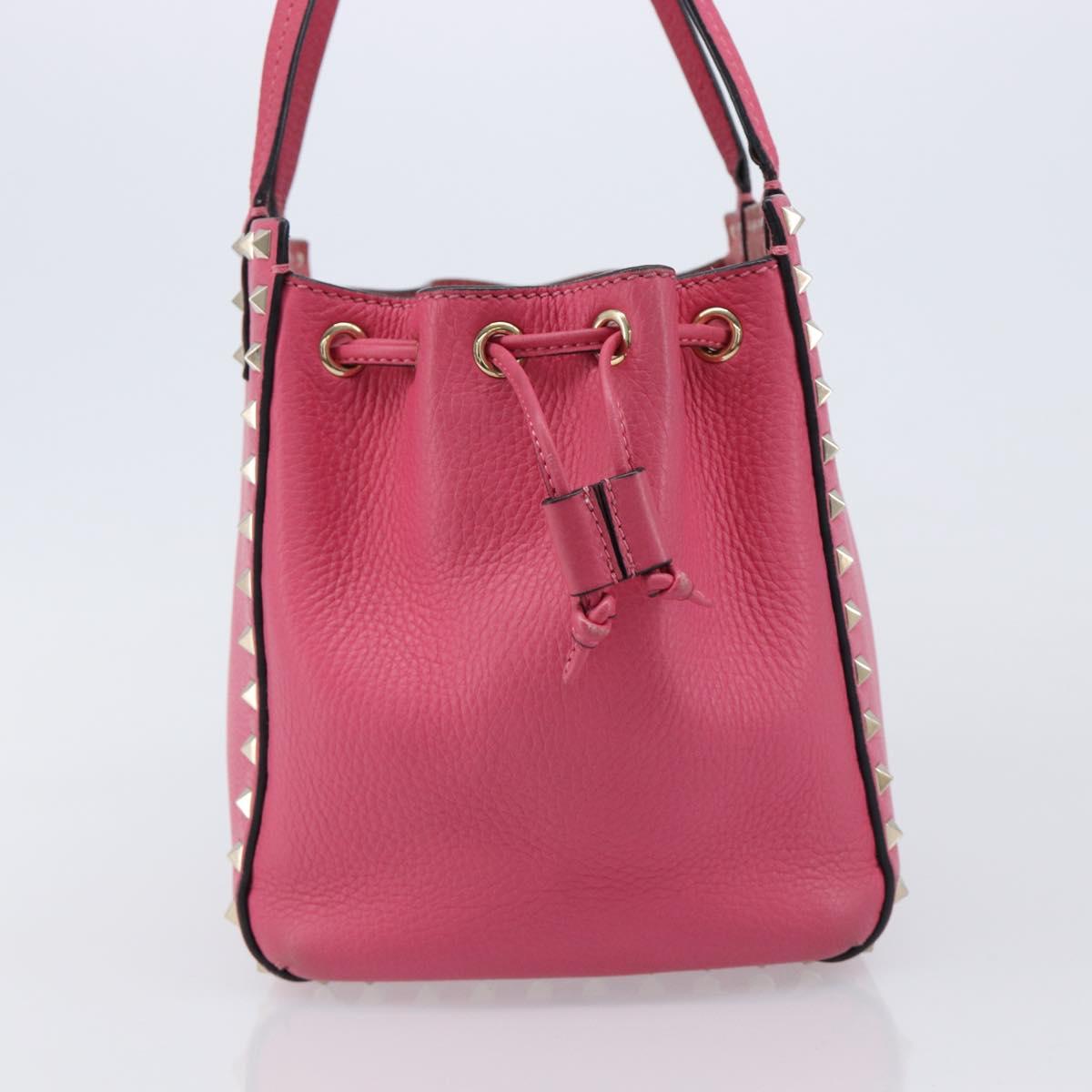 Valentino Rock Studs Hand Bag Leather Pink Gold Auth BA17029
