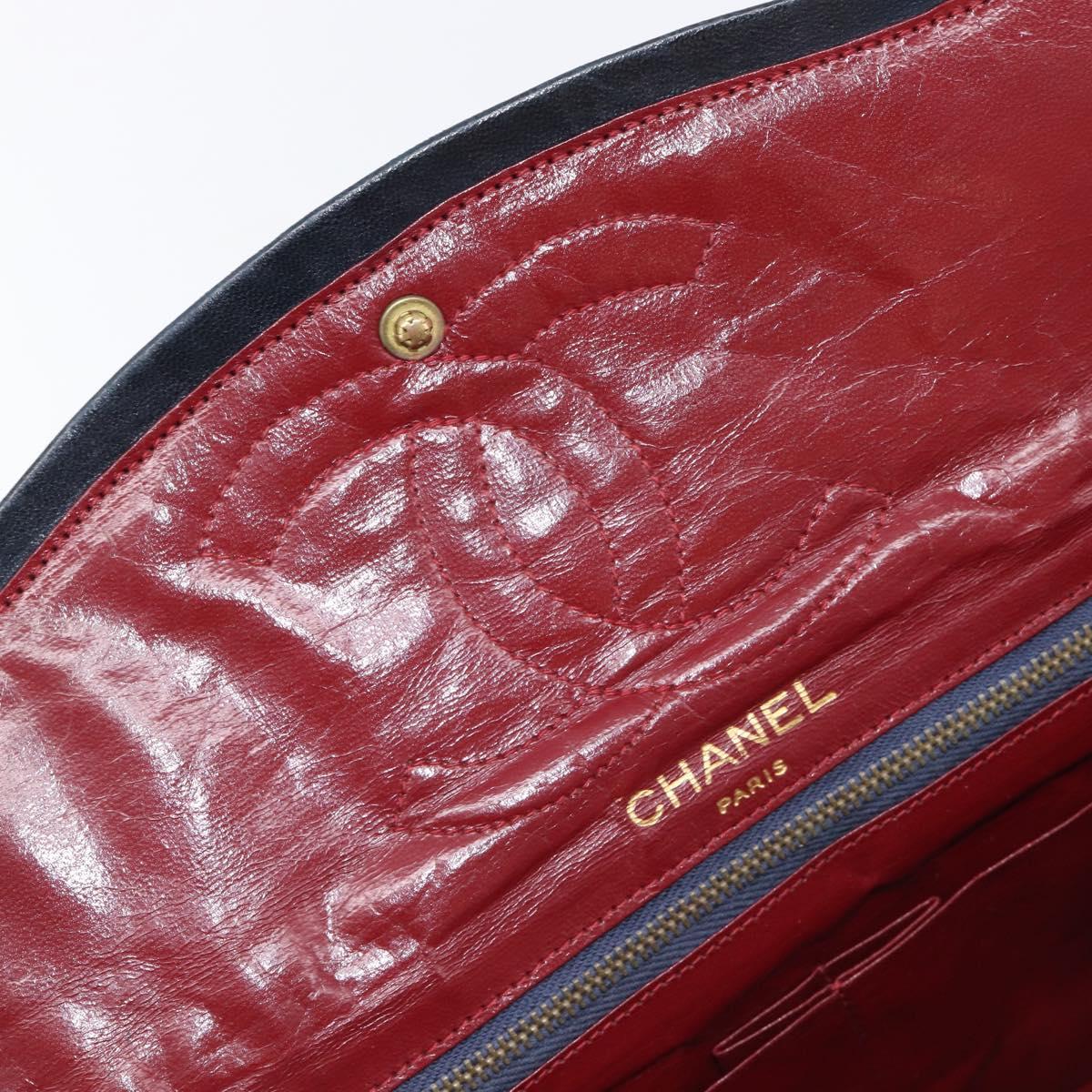 CHANEL Matelasse Double Flap Chain Shoulder Bag Cotton Navy Gold CC Auth BA17030