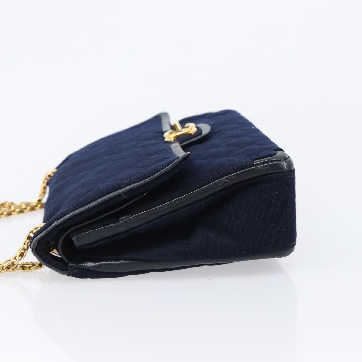 CHANEL Matelasse Double Flap Chain Shoulder Bag Cotton Navy Gold CC Auth BA17030