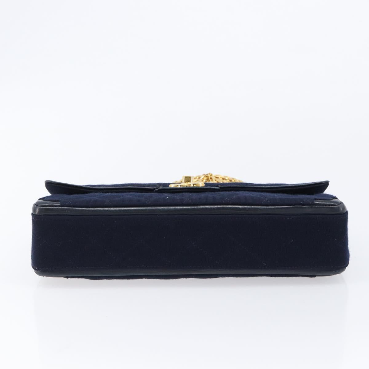 CHANEL Matelasse Double Flap Chain Shoulder Bag Cotton Navy Gold CC Auth BA17030