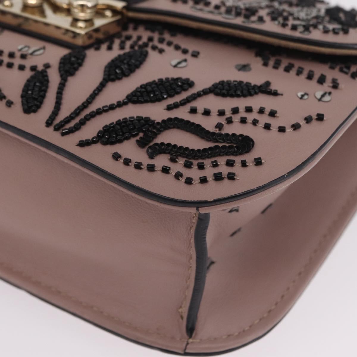 Valentino Glam Rock Bead Chain Shoulder Bag Leather Gray Gold Auth BA17031V