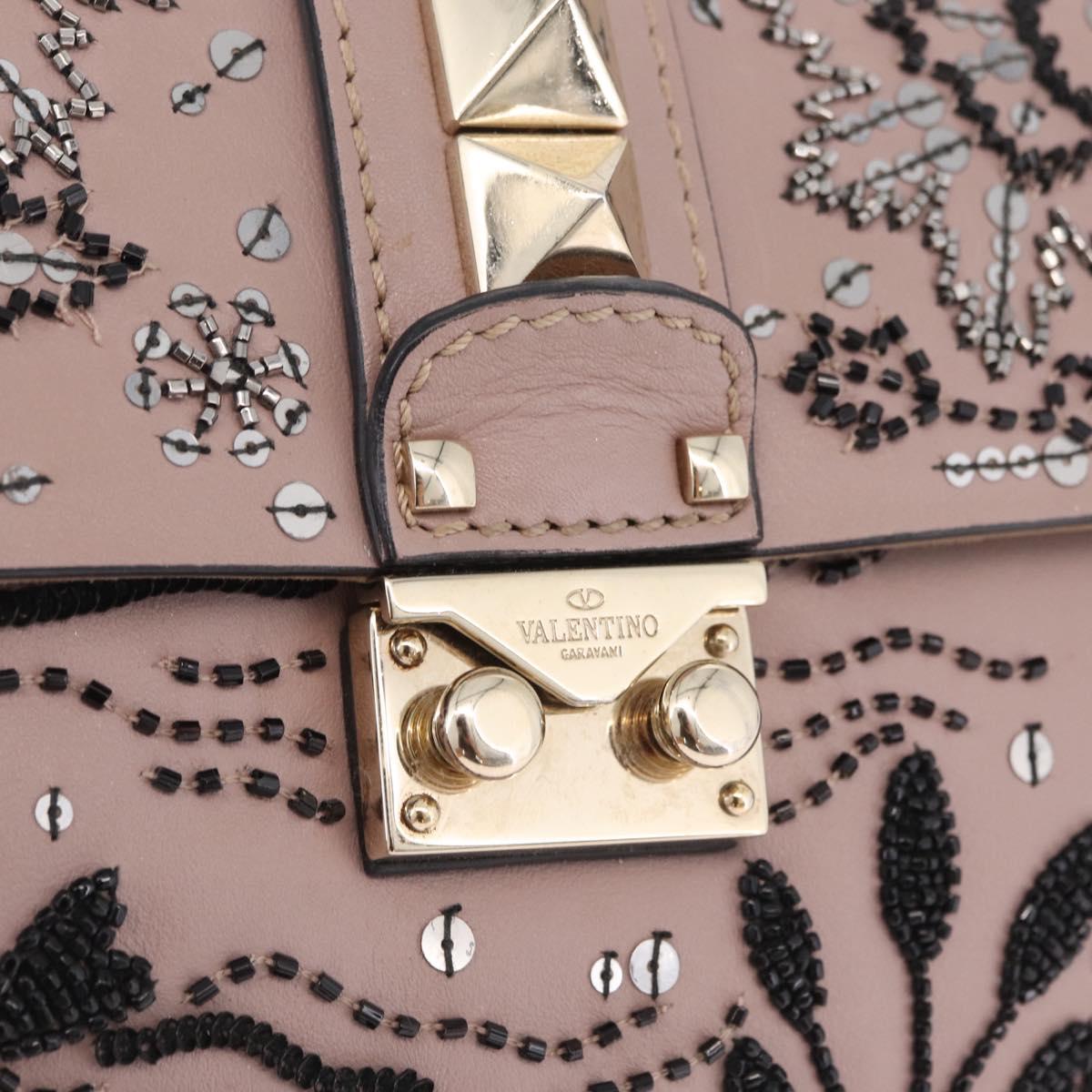 Valentino Glam Rock Bead Chain Shoulder Bag Leather Gray Gold Auth BA17031V
