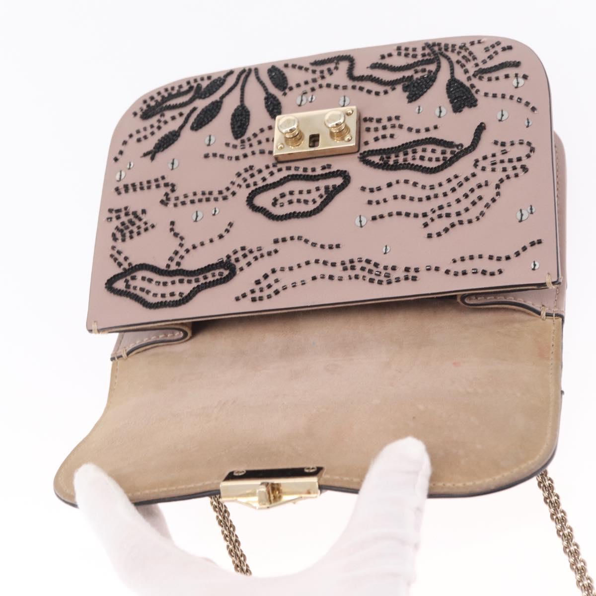 Valentino Glam Rock Bead Chain Shoulder Bag Leather Gray Gold Auth BA17031V