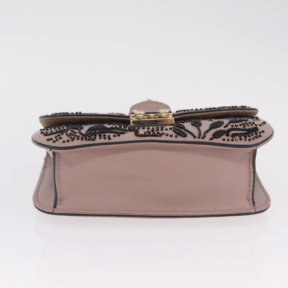 Valentino Glam Rock Bead Chain Shoulder Bag Leather Gray Gold Auth BA17031V