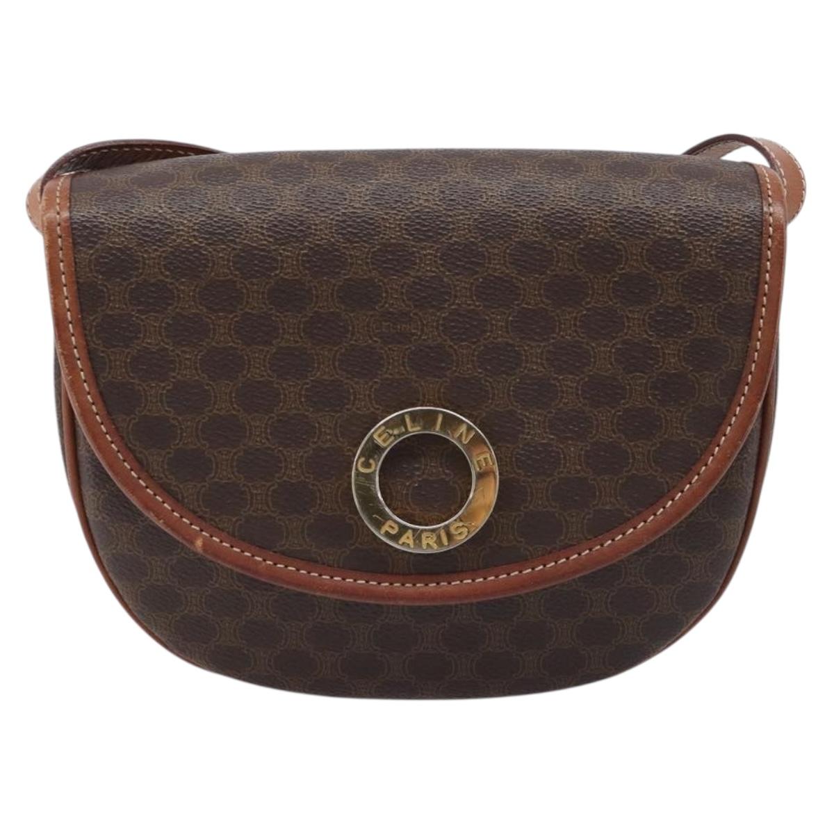 CELINE Macadam Shoulder Bag PVC Brown Gold Auth BA17035A