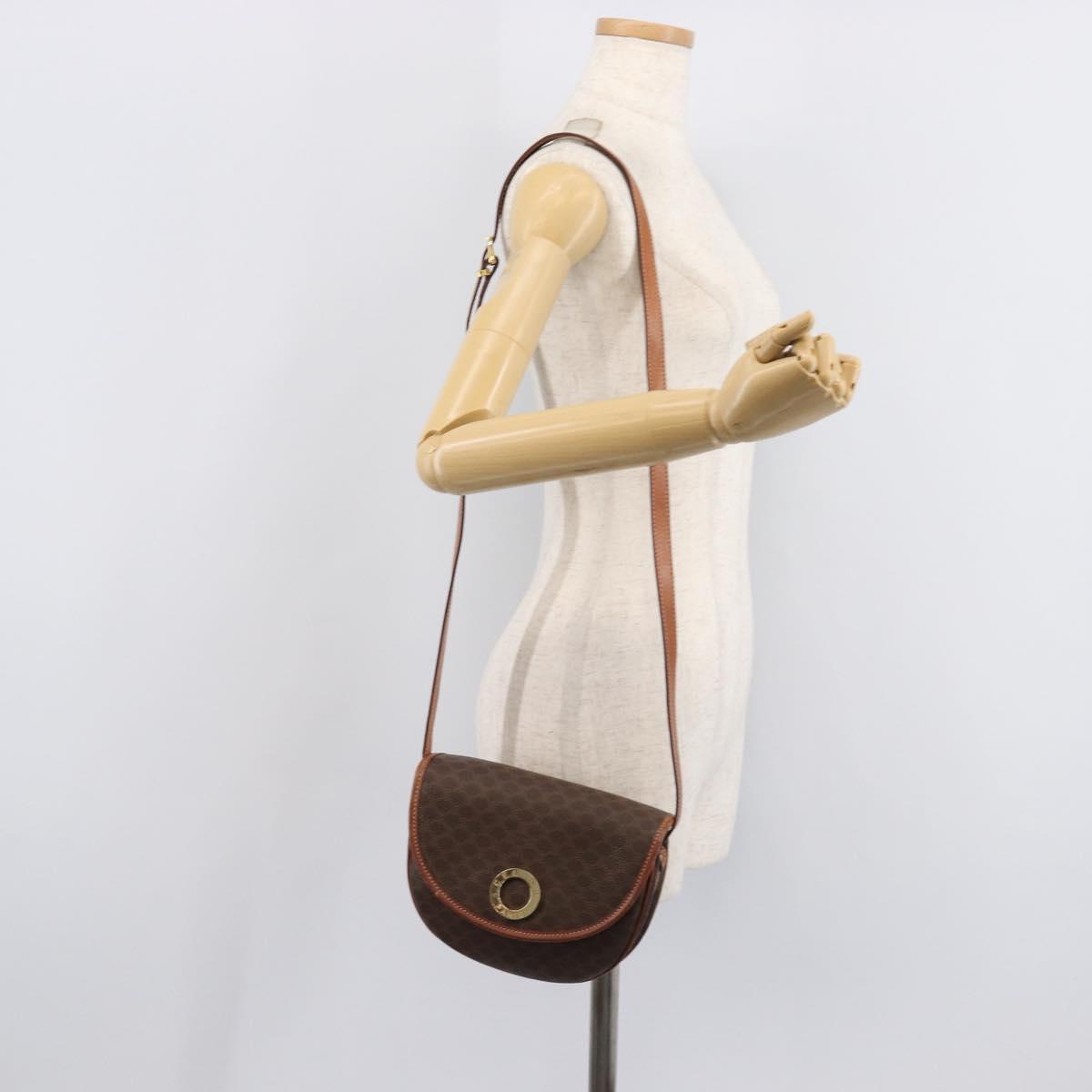 CELINE Macadam Shoulder Bag PVC Brown Gold Auth BA17035A